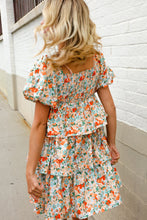 Load image into Gallery viewer, Find Love Floral Print Smocked Neck Puff Sleeve Ruffle Tiered Dress

