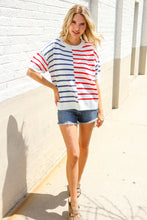 Load image into Gallery viewer, Patriotic Red &amp; Blue Stripe Drop Shoulder Oversize Sweater Top
