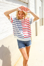 Load image into Gallery viewer, Patriotic Red &amp; Blue Stripe Drop Shoulder Oversize Sweater Top
