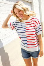 Load image into Gallery viewer, Patriotic Red &amp; Blue Stripe Drop Shoulder Oversize Sweater Top
