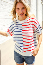 Load image into Gallery viewer, Patriotic Red &amp; Blue Stripe Drop Shoulder Oversize Sweater Top
