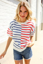 Load image into Gallery viewer, Patriotic Red &amp; Blue Stripe Drop Shoulder Oversize Sweater Top
