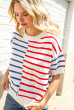 Load image into Gallery viewer, Patriotic Red &amp; Blue Stripe Drop Shoulder Oversize Sweater Top
