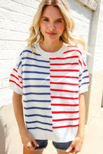Load image into Gallery viewer, Patriotic Red &amp; Blue Stripe Drop Shoulder Oversize Sweater Top
