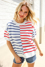 Load image into Gallery viewer, Patriotic Red &amp; Blue Stripe Drop Shoulder Oversize Sweater Top
