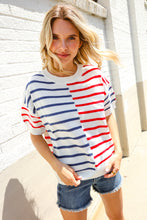 Load image into Gallery viewer, Patriotic Red &amp; Blue Stripe Drop Shoulder Oversize Sweater Top
