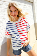 Load image into Gallery viewer, Patriotic Red &amp; Blue Stripe Drop Shoulder Oversize Sweater Top
