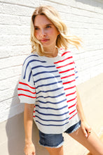Load image into Gallery viewer, Patriotic Red &amp; Blue Stripe Drop Shoulder Oversize Sweater Top
