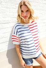 Load image into Gallery viewer, Patriotic Red &amp; Blue Stripe Drop Shoulder Oversize Sweater Top
