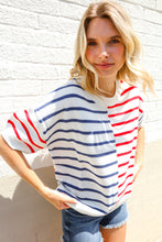 Load image into Gallery viewer, Patriotic Red &amp; Blue Stripe Drop Shoulder Oversize Sweater Top

