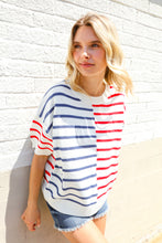 Load image into Gallery viewer, Patriotic Red &amp; Blue Stripe Drop Shoulder Oversize Sweater Top

