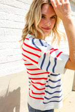 Load image into Gallery viewer, Patriotic Red &amp; Blue Stripe Drop Shoulder Oversize Sweater Top
