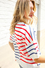 Load image into Gallery viewer, Patriotic Red &amp; Blue Stripe Drop Shoulder Oversize Sweater Top
