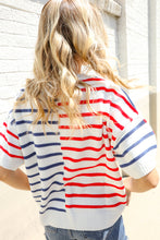 Load image into Gallery viewer, Patriotic Red &amp; Blue Stripe Drop Shoulder Oversize Sweater Top
