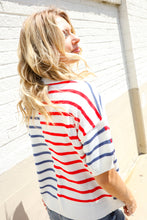 Load image into Gallery viewer, Patriotic Red &amp; Blue Stripe Drop Shoulder Oversize Sweater Top
