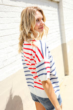 Load image into Gallery viewer, Patriotic Red &amp; Blue Stripe Drop Shoulder Oversize Sweater Top
