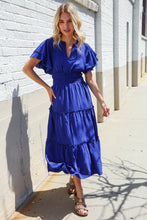Load image into Gallery viewer, Lock Eyes Solid Blue Smocked Notched Neck Flutter Sleeve Maxi
