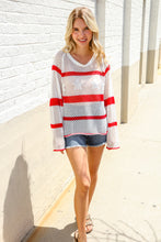 Load image into Gallery viewer, Feeling Patriotic Red Stripe Star Print Crochet Netted Pullover
