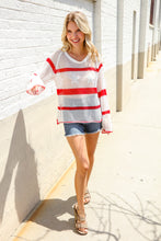 Load image into Gallery viewer, Feeling Patriotic Red Stripe Star Print Crochet Netted Pullover
