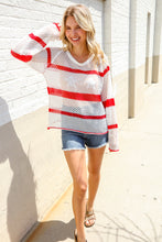 Load image into Gallery viewer, Feeling Patriotic Red Stripe Star Print Crochet Netted Pullover
