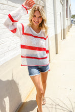 Load image into Gallery viewer, Feeling Patriotic Red Stripe Star Print Crochet Netted Pullover
