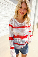 Load image into Gallery viewer, Feeling Patriotic Red Stripe Star Print Crochet Netted Pullover
