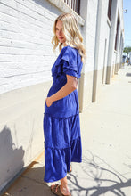 Load image into Gallery viewer, Lock Eyes Solid Blue Smocked Notched Neck Flutter Sleeve Maxi
