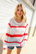 Load image into Gallery viewer, Feeling Patriotic Red Stripe Star Print Crochet Netted Pullover
