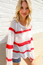 Load image into Gallery viewer, Feeling Patriotic Red Stripe Star Print Crochet Netted Pullover

