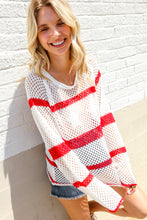 Load image into Gallery viewer, Feeling Patriotic Red Stripe Star Print Crochet Netted Pullover
