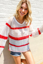 Load image into Gallery viewer, Feeling Patriotic Red Stripe Star Print Crochet Netted Pullover
