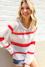 Load image into Gallery viewer, Feeling Patriotic Red Stripe Star Print Crochet Netted Pullover
