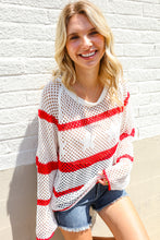 Load image into Gallery viewer, Feeling Patriotic Red Stripe Star Print Crochet Netted Pullover

