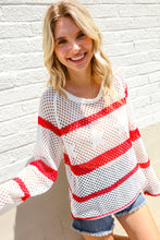 Load image into Gallery viewer, Feeling Patriotic Red Stripe Star Print Crochet Netted Pullover
