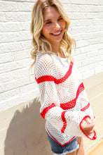 Load image into Gallery viewer, Feeling Patriotic Red Stripe Star Print Crochet Netted Pullover
