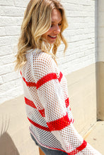 Load image into Gallery viewer, Feeling Patriotic Red Stripe Star Print Crochet Netted Pullover
