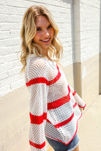 Load image into Gallery viewer, Feeling Patriotic Red Stripe Star Print Crochet Netted Pullover
