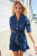 Load image into Gallery viewer, Put Together In Cotton Denim Button Down Belted Ruffle Mini Dress
