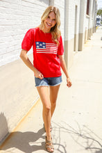 Load image into Gallery viewer, American Flag Bubble Short Sleeve Jacquard Sweater Knit Pullover
