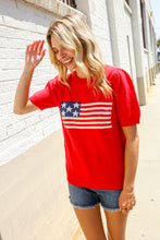 Load image into Gallery viewer, American Flag Bubble Short Sleeve Jacquard Sweater Knit Pullover
