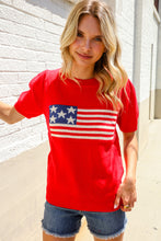 Load image into Gallery viewer, American Flag Bubble Short Sleeve Jacquard Sweater Knit Pullover

