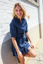Load image into Gallery viewer, Put Together In Cotton Denim Button Down Belted Ruffle Mini Dress
