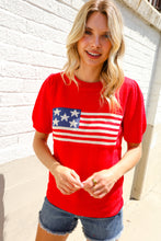 Load image into Gallery viewer, American Flag Bubble Short Sleeve Jacquard Sweater Knit Pullover
