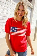 Load image into Gallery viewer, American Flag Bubble Short Sleeve Jacquard Sweater Knit Pullover

