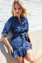Load image into Gallery viewer, Put Together In Cotton Denim Button Down Belted Ruffle Mini Dress
