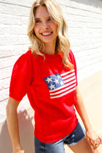 Load image into Gallery viewer, American Flag Bubble Short Sleeve Jacquard Sweater Knit Pullover
