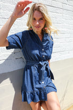 Load image into Gallery viewer, Put Together In Cotton Denim Button Down Belted Ruffle Mini Dress
