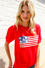 Load image into Gallery viewer, American Flag Bubble Short Sleeve Jacquard Sweater Knit Pullover
