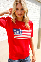 Load image into Gallery viewer, American Flag Bubble Short Sleeve Jacquard Sweater Knit Pullover
