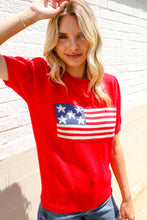 Load image into Gallery viewer, American Flag Bubble Short Sleeve Jacquard Sweater Knit Pullover
